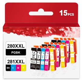 15 Pack 280 281 XXL Ink Cartridges to TR8620a TR8600 Ink Replacement for Canon PGI 280XXL/281XXL 280XL 281XL Cartridges TR8620 TR8520 TR7520 TS702a TS9520 TS9521C TS6120 TS6220 TS9120 TS6320 TS8220