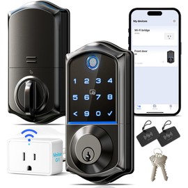 Veise Wi-Fi Keyless Entry Door Lock with Fingerprint, Remote App Control, Smart Locks for Front Door, Electronic Keypad Deadbolt, Auto Locking, Waterproof, Easy to Install, Matte Black