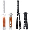 2 Pieces Automatic Switch Folding Practice Combs, Stainless Steel Butterfly