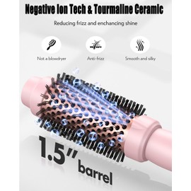 Thermal Round Brush, 1.5 inch Blowout Brush with Ceramic Barrel & Negative Ions Tech Makes Hair Smoother Get Natural Curls, Heated Styler Tool for All Hair Type, Dual Voltage