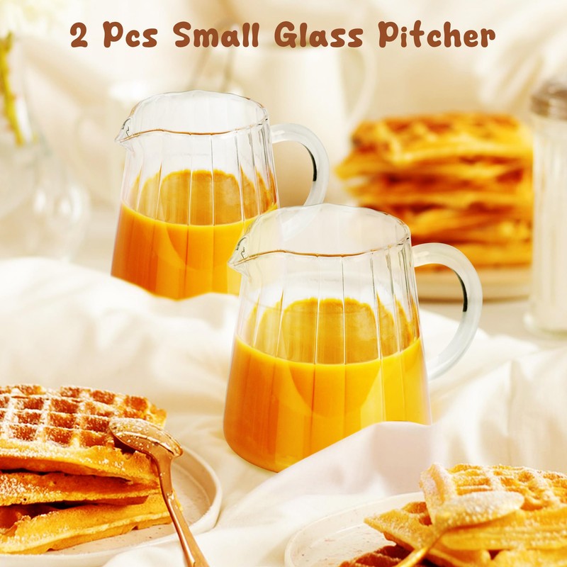 Loscarol 2 Pcs Creamer Pitcher, Elegant Wave Shaped Glass Milk