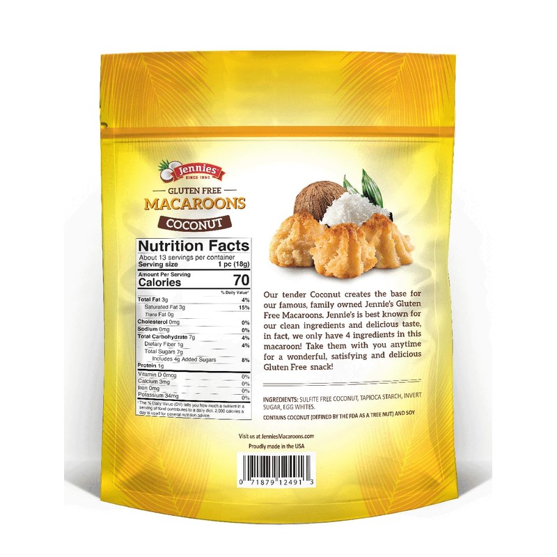 Jennies Organic Coconut Macaroons, 8 oz | Dairy Free |