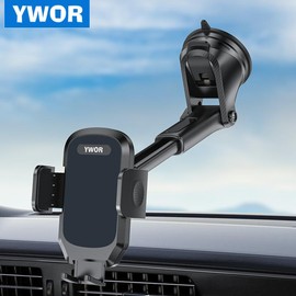 YWOR Car Phone Holder - [Strongest Military-Grade Suction Cup] 360° Rotation Phone Holders for Your Car Quick Release Adjustable Car Phone Mount Dashboard for iPhone 16 Galaxy Smartphone Truck
