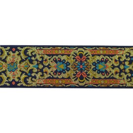 JL 368 Jacquard Metallic Gold Bohemian Teal Coral Combo Ribbon Trim 1-11/16" (43mm) 5 Yards DIY for Sewing Crafting Home Decor, Wedding, Gift Wrapping, Head Bands, Bag Straps