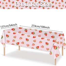MaitianGuyou - Mantel de fresa rectangular de plástico desechable, 54 x 108 pulgadas, para niños, niñas, fresa, baby shower, decoración de fiesta en interiores y exteriores (3 piezas)