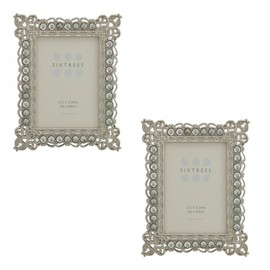 Sixtrees A Twinpack of Antique Vintage and Shabby Chic Style silver metal photo frames with beads and crystals for a 3.5" x 2.5" (64 x 89mm) picture -Adelaide
