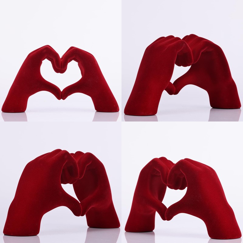 DOVDOV Red Heart Hand Sculpture, Heart Hand Statue Home Decor