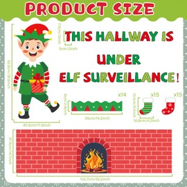 QOUBAI 52 PCS Christmas Bulletin Board Decoration Xmas Elf Hearth Classroom Bulletin Board Elf Fireplace Christmas Stocking Paper Cutouts Winter Bulletin Board Set for Xmas Holiday School Home Decor