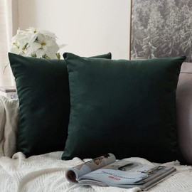 MIULEE Christmas Velvet Soft Decorative Square Throw Pillow Case Cushion Covers Pillowcases for Livingroom Sofa Bedroom with Invisible Zipper 60cm x 60cm 24x24 Inch 2 Pieces Dark Green