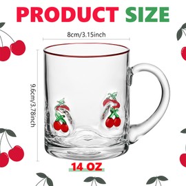 SiliFine 4 Pack Cherry Glass Cups 14oz Juice Mugs Clear Drinking Glasses Double Old Fashioned Handblown Cocktail Glassware for Summer Birthday Party Supplies Gift (Cherry)