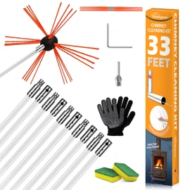 Sealegend 33 Feet Chimney Cleaning Kit Chimney Brush, Chimney Sweep Kit and Chimney Cleaning Logs Fireplace Tools Set with 10 Flexible Rods