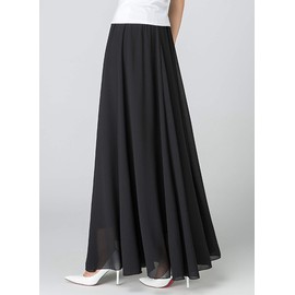 Women's Chiffon Long Skirt Beach Skirt Maxi Skirt Chiffon Skirt Women's Skirt for Summer Beach Everyday Party Skirt Length 90 cm / 100 cm - Plain, Black (skirt length 90 cm)