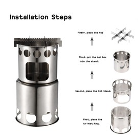 Lixada Portable Stainless Steel Lightweight Wood Stove Outdoor Cooking Picnic Camping Burner