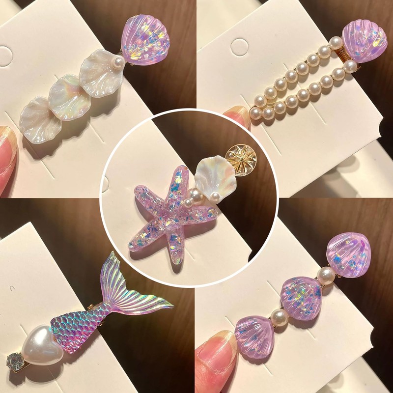 5 pieces - Mermaid, Pearl, shell, starfish, multicolor hair clip
