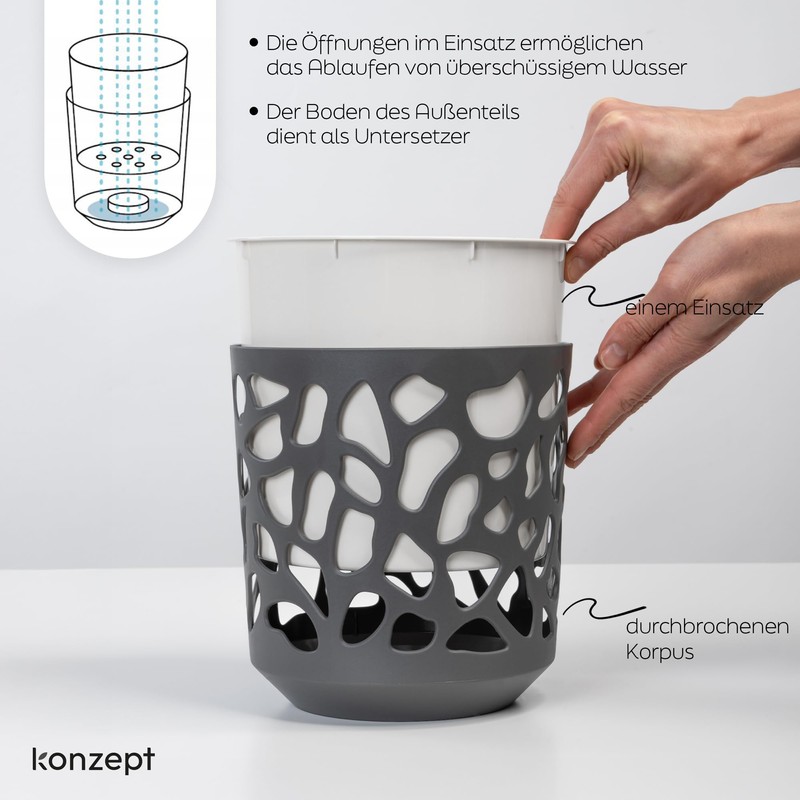 KONZEPT Flower Pot with Insert (Diameter 19 cm) - Large