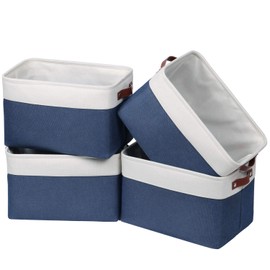 Univivi Rectangular Bins [4-Pack] Fabric Storage Basket With PU Handles Collapsible Organizer Basket for Towels Toys, Clothes ,Closet and Shelves, (Blue, 15”X10.5”X9.5”)