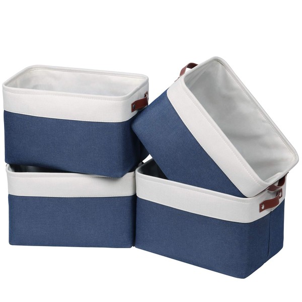 Univivi Rectangular Bins [4-Pack] Fabric Storage Basket With PU Handles