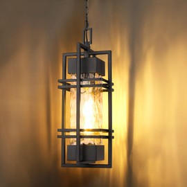 WIHTU Large Outdoor Pendant Light Fixture, Modern Hanging Lantern Ceiling Mount, Anit-Rust Waterproof Chandelier Lighting Exterior with Stone Bubble Glass for Porch, Garage, Gazebo, Patio