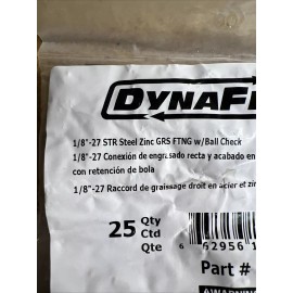 DynaFlo® 1/8"-27 Straight Steel Yellow Zinc Grease fitting w/Ball Check QTY 25