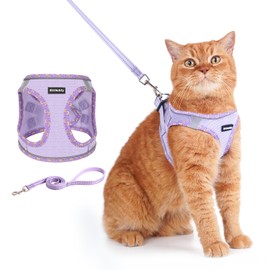 Rttochfy Cat Harness and Leash Set, Escape Proof Kitten Harness, Soft and Breathable Vest with Reflective Strip, Easy to Wear for Cats Walking and Traveling (Purple, S)