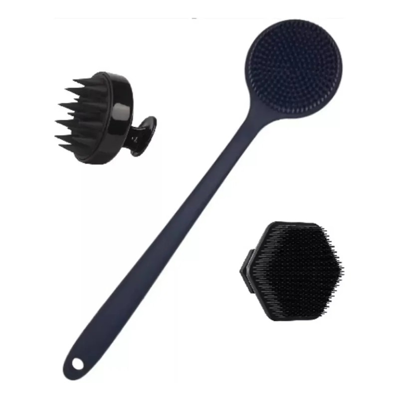 Kit 3 Cepillo Espalda Facial Cuero Cabelludo Silicona