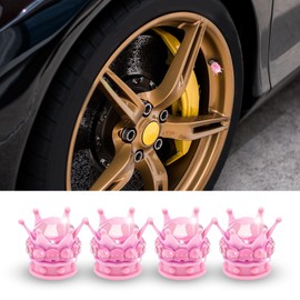 4PCS Crown Tire Valve Stem Caps, Bling Handmade Crystal Rhinestone Universal Chrome Crown Vehicle Car Tire Caps Covers, Universal Copper Core Stem Covers for Cars, SUV, Trucks, Bikes, Motorcycles