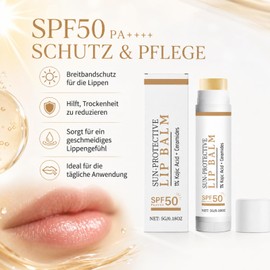 Lip Care SPF 50 Lip Balm with UV Protection - Lip Balm for Dry Lips, Moisturises, Protects from Sun, Nourishes Smooth, Sun Protection Lips for Everyday and Travel