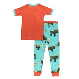 Lazy One Short-Sleeve Pajamas Sets for Girls and Boys, Kids' Soft, Animal PJs (Don't Moose, 4T)