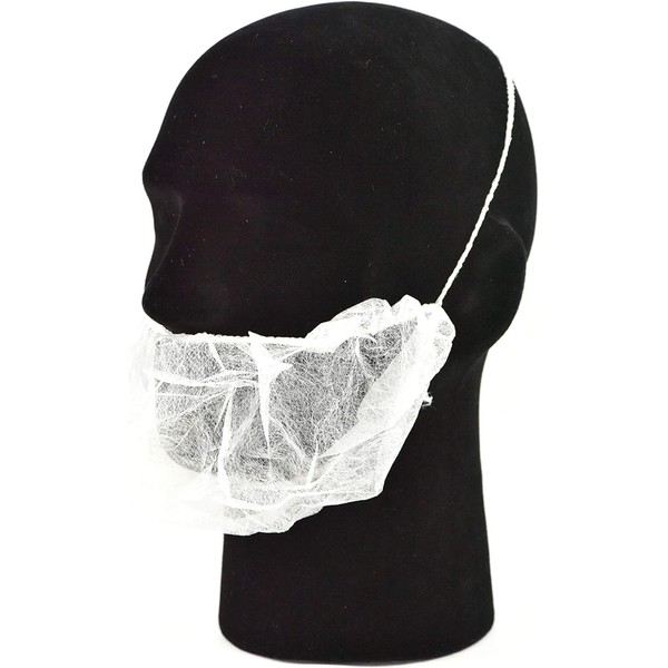 White Disposable Beard Net Covers with Elastic Bands Heavy Duty
