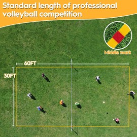 Professional Beach Volleyball Lines, Wiseek 2 inch Boundary Lines Set with Volleyball, Stainless Anchors and Carrying Bag， for Grass and Beach，Standard Sizes 30' X 60'