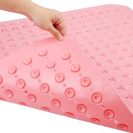 ENKOSI Extra Large Square Non Slip Shower Mat - 31 x 31-inch XL Bathroom Shower Mat - Square Shower Matts for Shower Stall Floors | Secure Suction Cups and Drain Holes (31x31 Pink)
