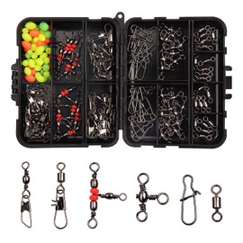 Fishing Swivels Accessories Tackle Box Including Worm Fishing Hooks Sinker Slide Weight Swivel Snaps for Saltwater/Freshwater Fishing Gear Kit 140pcs