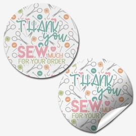 Thank You Sew Much Cute Sewing Themed Customer Appreciation Sticker Labels for Small Businesses, 60 1.5" Circle Stickers by AmandaCreation, for Envelopes, Postcards, Direct Mail, More!