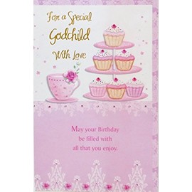 For a Special Godchild With Love - Happy Birthday Greeting Card for Her -"Wishing you a great big slice of all the things that make life nice"