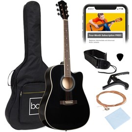 Best Choice Products 41in Full Size Beginner Acoustic Guitar Set with Case, Strap, Capo, Strings:_Black