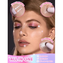 SHEGLAM Crystal Jelly Glaze Stick Eye Shadow Stick Eyeliner Brightener Pencil Crayon with Brush Easy to Blend Long Lasting Shimmer Eyeshadow-Rosy Gem