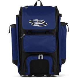 Boombah Rolling Catcher's Superpack Baseball/Softball Gear Bag - 23-1/2" x 13-1/2" x 9-1/2" - BM-9124C23 Black/Royal - Telescopic Handle - Holds 4 Bats - Wheeled Version