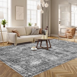 YARNSCAPE Vintage 5' x 7' Washable Area Rug - Stylish Indoor Rug for Living, Dining or Bedroom - Lightweight Carpet with Non-Slip Backing - Foldable for Easy Placement and Maintenance - Grey