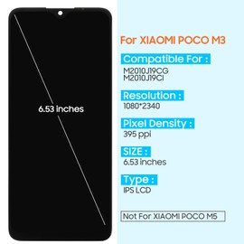 Screen Replacement for Xiaomi Poco M3 / Redmi Note 9 4G / Redmi 9T / Redmi 9 Power LCD Display Touch Screen Digitizer Full Assembly with Repair Kits(6.53 Inch)