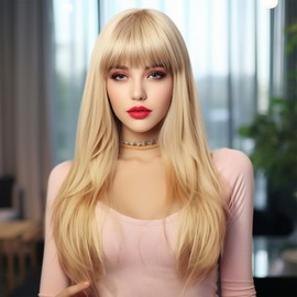 Leuik Light Blonde Wig With Bangs For Girls|Long Straight Colored Wigs for Women| (Light Blonde)