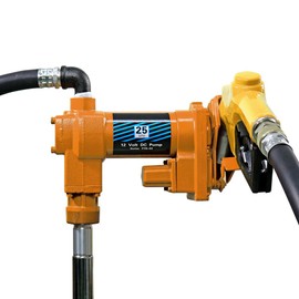 12V Yellow Fuel Transfer Pump 50amp Fuse w/Automatic Nozzle | 25 GPM High Flow DC Fuel Pump | for Gasoline, Diesel, Kerosene, Ethanol Blends, Methanol Blends, and Biodiesel | Cast Iron Heavy Duty