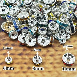 Honkoolly 120pcs 6mm Rondelle Spacer Beads Silver Plated Crystal Rhinestone Spacer Loose Beads for Jewelry Making DIY Bracelets Necklace Earring Craft(White AB)