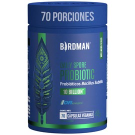 Birdman Probióticos en Cápsulas  10 Billones de UFC  Liberación Retardada, Sin Aditivos  Cápsula Vegana  Esporas Probióticas  70 Cápsulas             