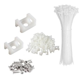 White Cable Zip Tie Mounts Kit-100 Pcs Cable Zip Tie Saddle Type Mounts Base with 100 Pcs 8" Cable Ties and 100 Pcs Tapping Screw, Wire Cable Clips Organizer Holders Clamps