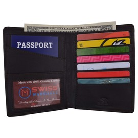 RFID Blocking Leather Passport Holder Cover Case Travel Wallet (Black)