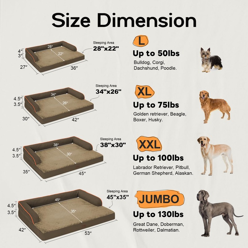 Large Dog Bed Orthopedic Washable: Extra Brown XL XLarge Big