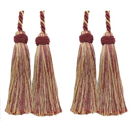 Imperial Collection Double Tassel Curtain and Drapery Tieback/Holdback, 4" Tassel (10cm) 26" Spread (66cm) # ICT, Burgundy Gold Red #1253 (Carmine Red, Yellow Gold, Dark Red) Set of 2