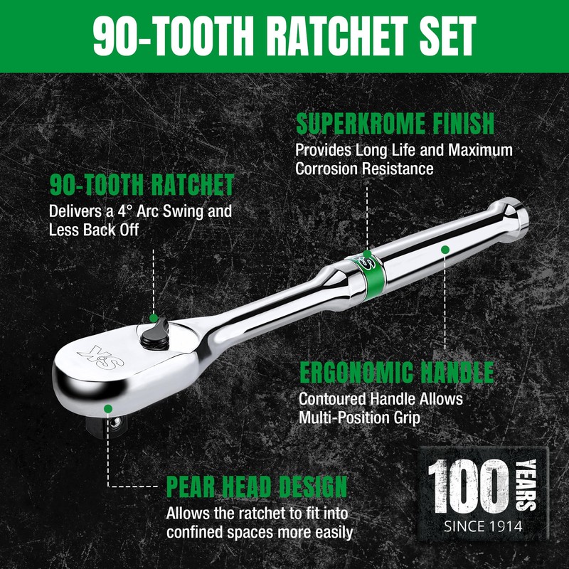 SK 3-Piece Ratchet Set, 1/4″, 3/8″, 1/2″ Drive Ratchet, Pear