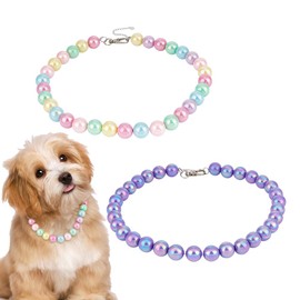 OLYCRAFT 2 Stück Haustier Halsband Mit Regenbogenperlen Lila Hundehalskette Verstellbare Halskette Für Hunde Und Katzen Funkelnde Bunte Haustier Halskette Schmuck 2 Stile