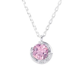 Mirai-Tenshi MIP11003 Crescent Moon Jewel Silver Pendant Necklace, Women's, Birthday Gift, Popular Accessory, Silver, Zirconia, Tourmaline